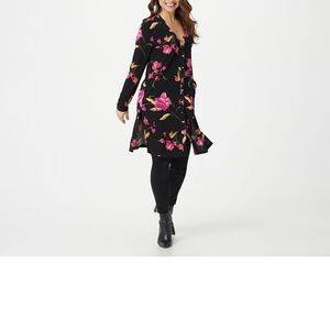 Susan Graver Black Dress with Pink Floral Design